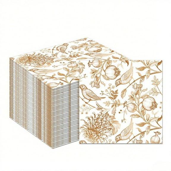 Floral Paper Napkins Fall Pomegranate Disposable for Weddings, Birthdays 60 Pcs