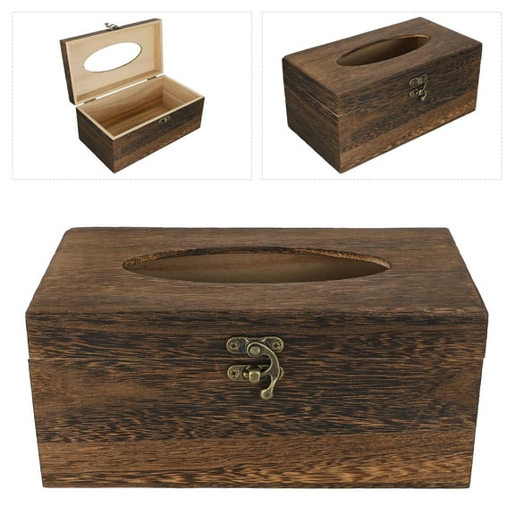 MLINS 1pc Vintage Wooden Tissue Holder Napkin Storage Box for Home