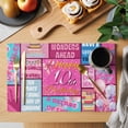 thumbnail image 2 of Placemats Set of 4, Happy 10th Birthday Woven Placemat, Linen Place Mats for Kitchen/Dining Tables, Pink Bows Balloons Cakes Polka Dot Washable Table Mats for Party, 2 of 8