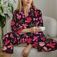 thumbnail image 6 of Fuzoiu Various pink and red Bow knots Print Women's Long-Sleeved Pajama,Lounge Button Down Nightwear,Womens Notch Collar Pajama Set-Small, 6 of 7