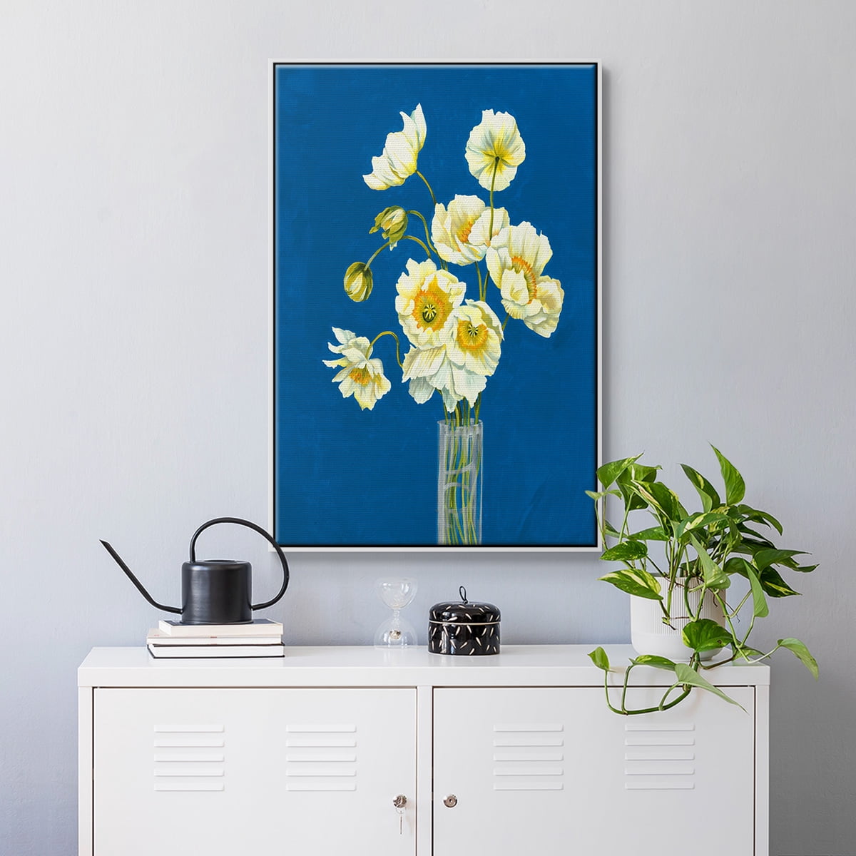 Ice Poppies Framed Premium Gallery Wrapped Canvas - Ready to Hang - 25 x 37 - White Floating Frame