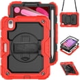thumbnail image 1 of Case for iPad Mini 7 A17 Pro 2024/Mini 6 2021 8.3 Inch 7th/6th Gen with Screen Protector, 360 Degree Rotating Kickstand Hand Strap Shockproof Cover with Shoulder Strap, Red, 1 of 7