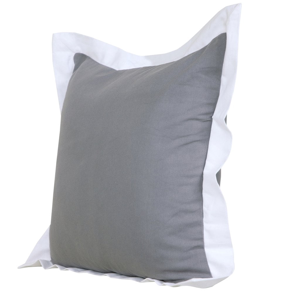 Laddha Home Designs Handwoven Color Block Cotton Throw Pillow Cover - 20" - Gray and White