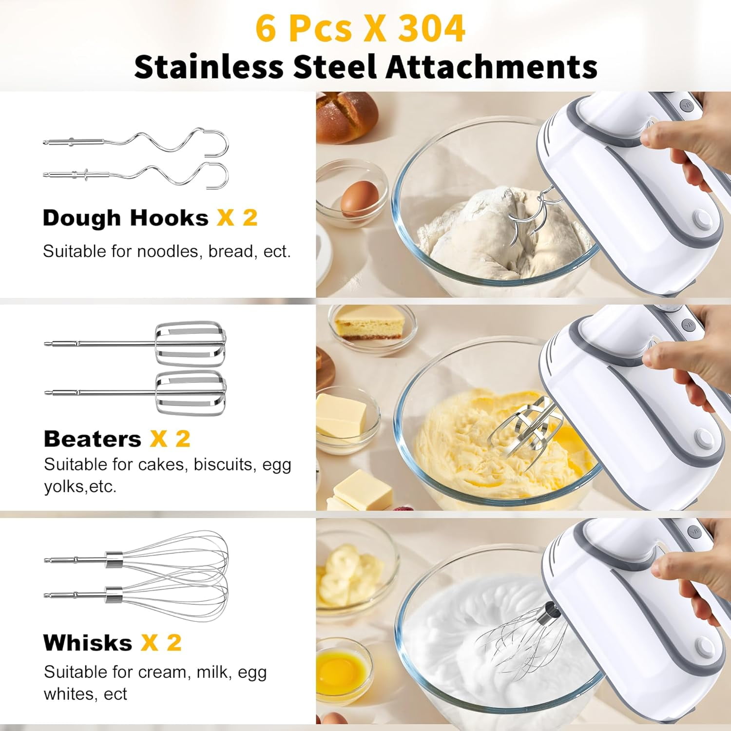 Cordless Electric Hand Mixer, 12-Speed Rechargeable with LED Display & Self-Stand for Baking