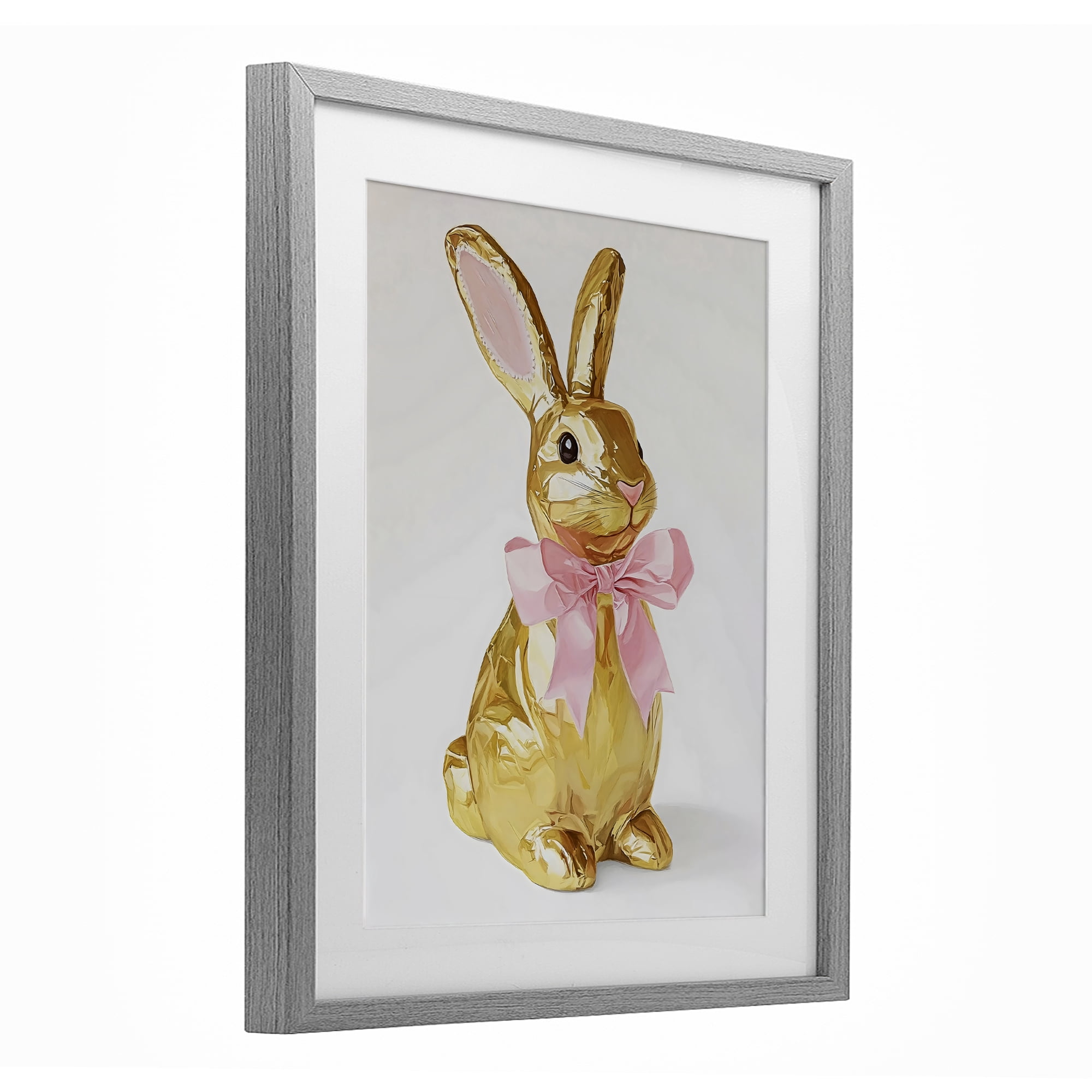 Stupell Industries Golden Easter Bunny with Ribbon Gray Framed Print Under Glass, design by The Prints Vibe