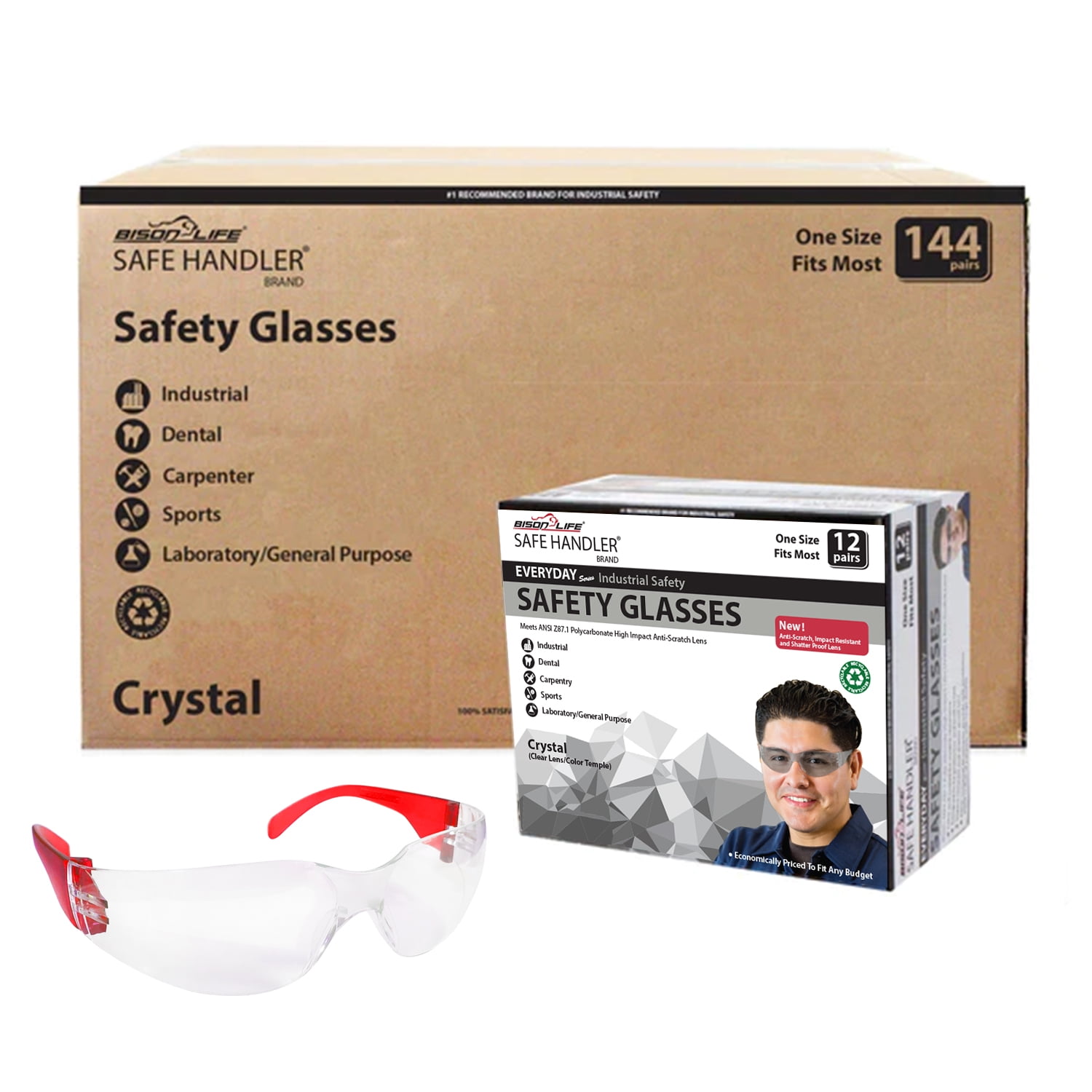 Safe Handler Yellow, Crystal Clear Lens Color Temple Safety Glasses,  (72-Pairs) BLSH-ESCR-CLLCT-SG4Y-72 - The Home Depot