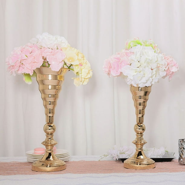 Efavormart 2 Pack 15.5" Tall Gold Trumpet Vase Metal Flower Vase