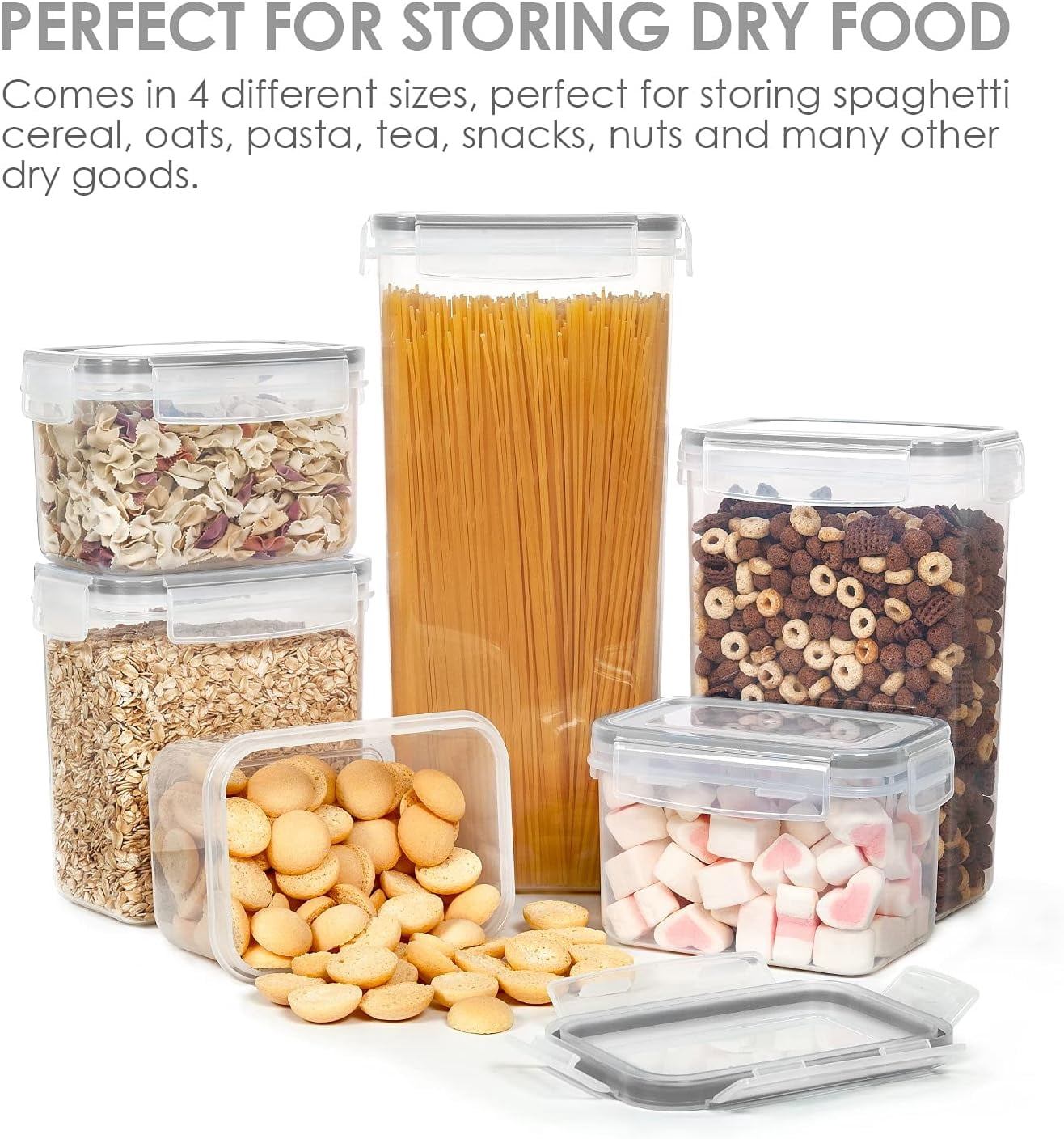 Airtight Food Storage Containers with Lids, Plastic Kitchen and Pantry Storage Jars for Cereals, Dry Food, Flour and Sugar, BPA Free