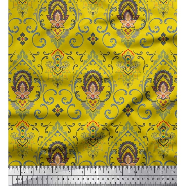 Soimoi Rayon Fabric Floral & Ogee Damask Print Fabric by Yard 42 Inch Wide