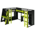 thumbnail image 5 of Harper & Bright Designs L-Shaped Gaming Loft Bed with Desks, Double Twin Loft Beds with LED Lights, USB Ports, Storage Bookshelves, Wood Corner Loft Bed for 2, Green, 5 of 18