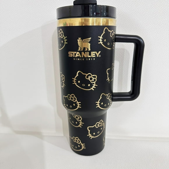 Hello S-tanley Kitty 40oz Tumbler with Handle, Double Wall Vacuum Sealed Stainless Steel Cup, 40oz Insulated Tumbler for Water, Iced Tea or Coffee, Smoothie