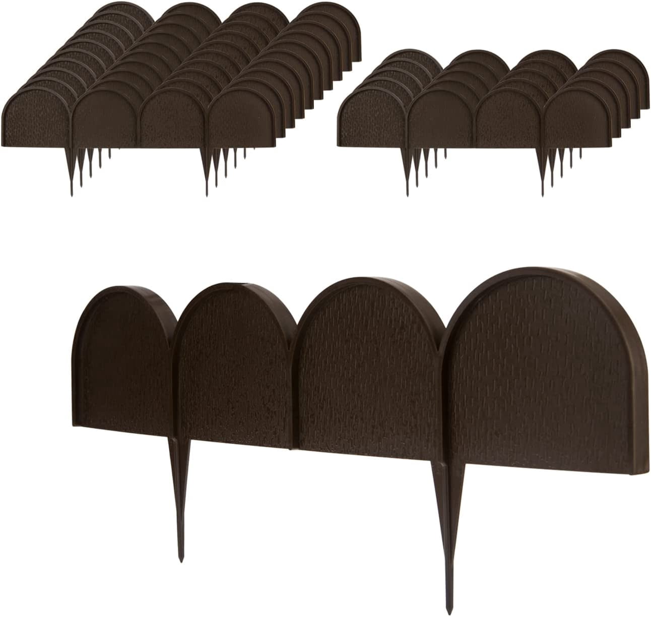 Garden Border Edging in Half Round (Semicircle) Arched Design - 15pcs Brown Yard Landscaping Fence Liner Lawn Edge Barrier - 20ft. Kit of Decorative Lawn Landscape Panels Elements