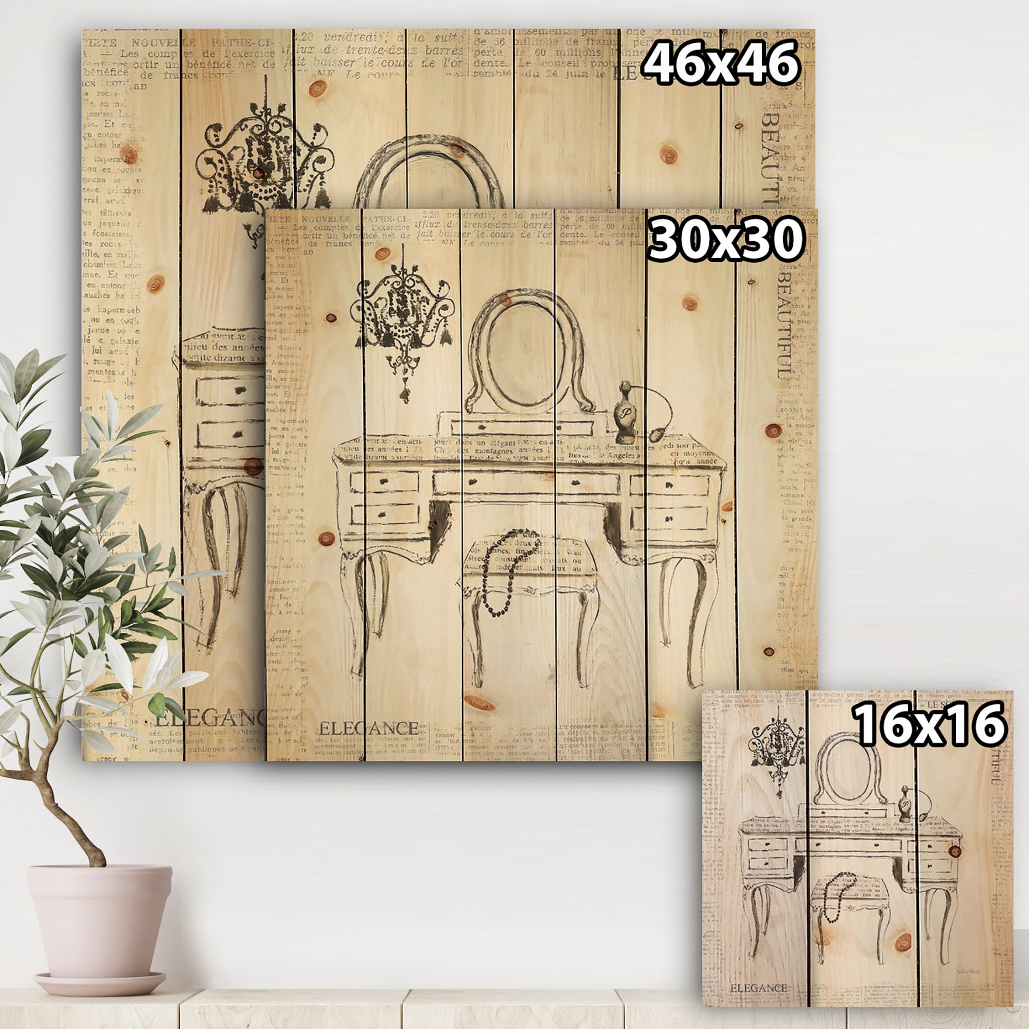 Designart 'Paris Hotel Bathroom IV' Traditional Bathroom Print on Natural Pine Wood