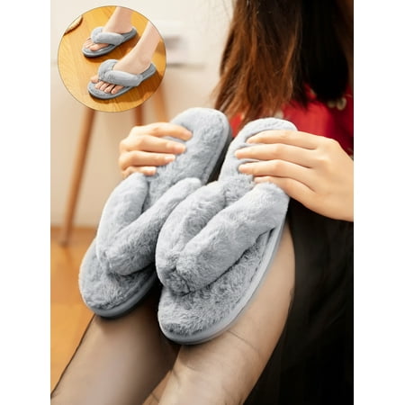 

FUTATA Fuzzy Slippers for Women Plush Flip-Flops Bedroom Slippers Warm Slippers Indoor Outdoor House Shoes Fluffy Slippers Slip on Open Toe Slippers