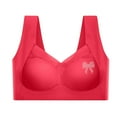 thumbnail image 3 of Bigersell Wireless Bras for Plus Size Women Floral Lace Push up Bras No Underwire Comfort Strap V-Neck Breathable Padded Bras Soft Cup Women's Full Figure Bra, B12-24, Red, XL, 3 of 6
