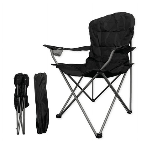 Portable Camping Chair, Oversized Padded Folding Chair with Carry Bag, Lightweight and Durable Outdoor Chair for Camping, Sports, and Lawn (Black)