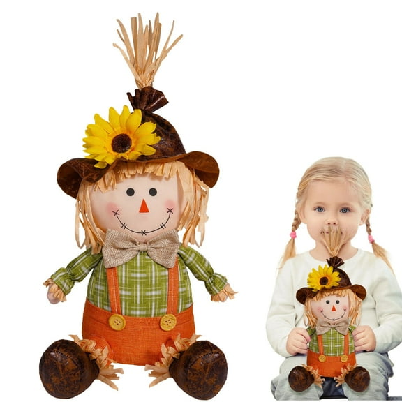 Scarecrows Dolls,Scarecrow Decor,Harvest Season Scarecrow Doll Ornament,Vintage Style Scarecrow with Sunflower Hat,Handmade Fall Decor for Thanksgiving Centerpiece,Room Table Ornaments(Green)