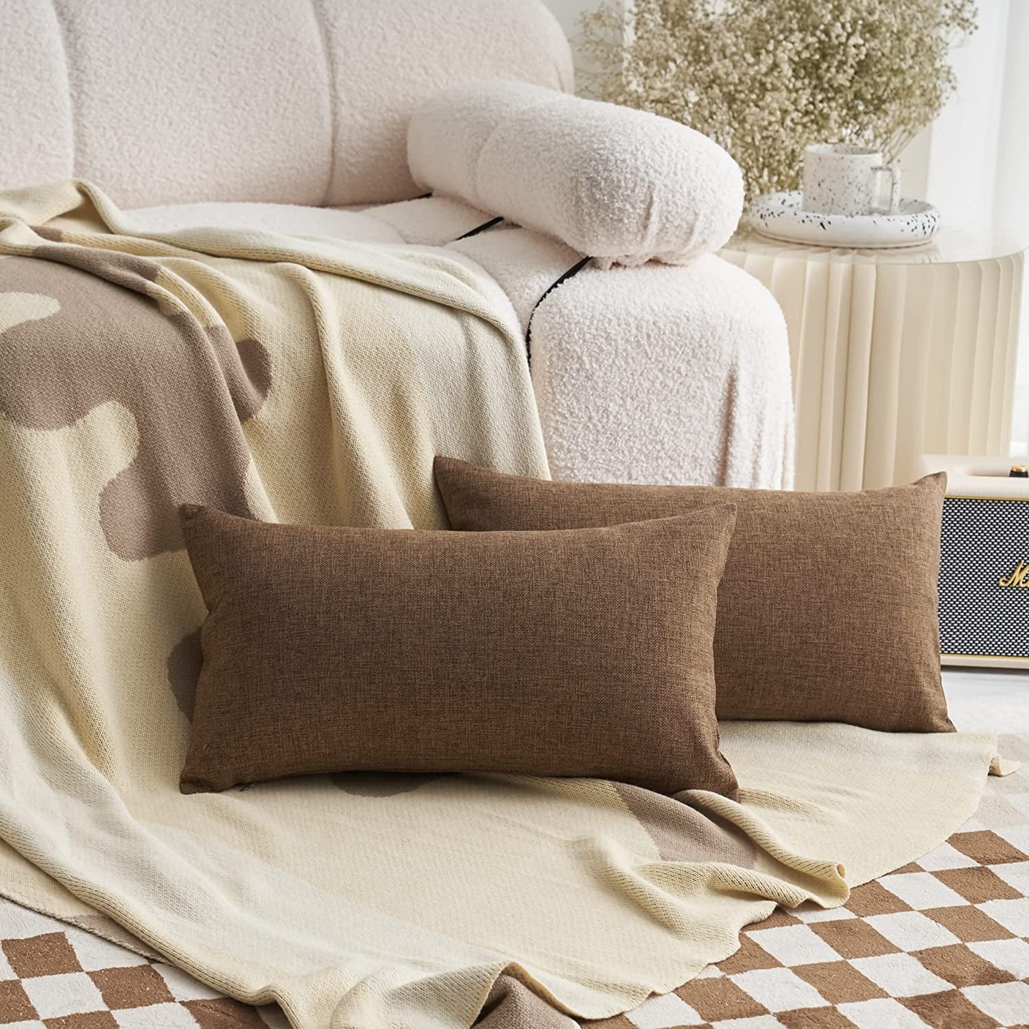 Beige linen throw hotsell