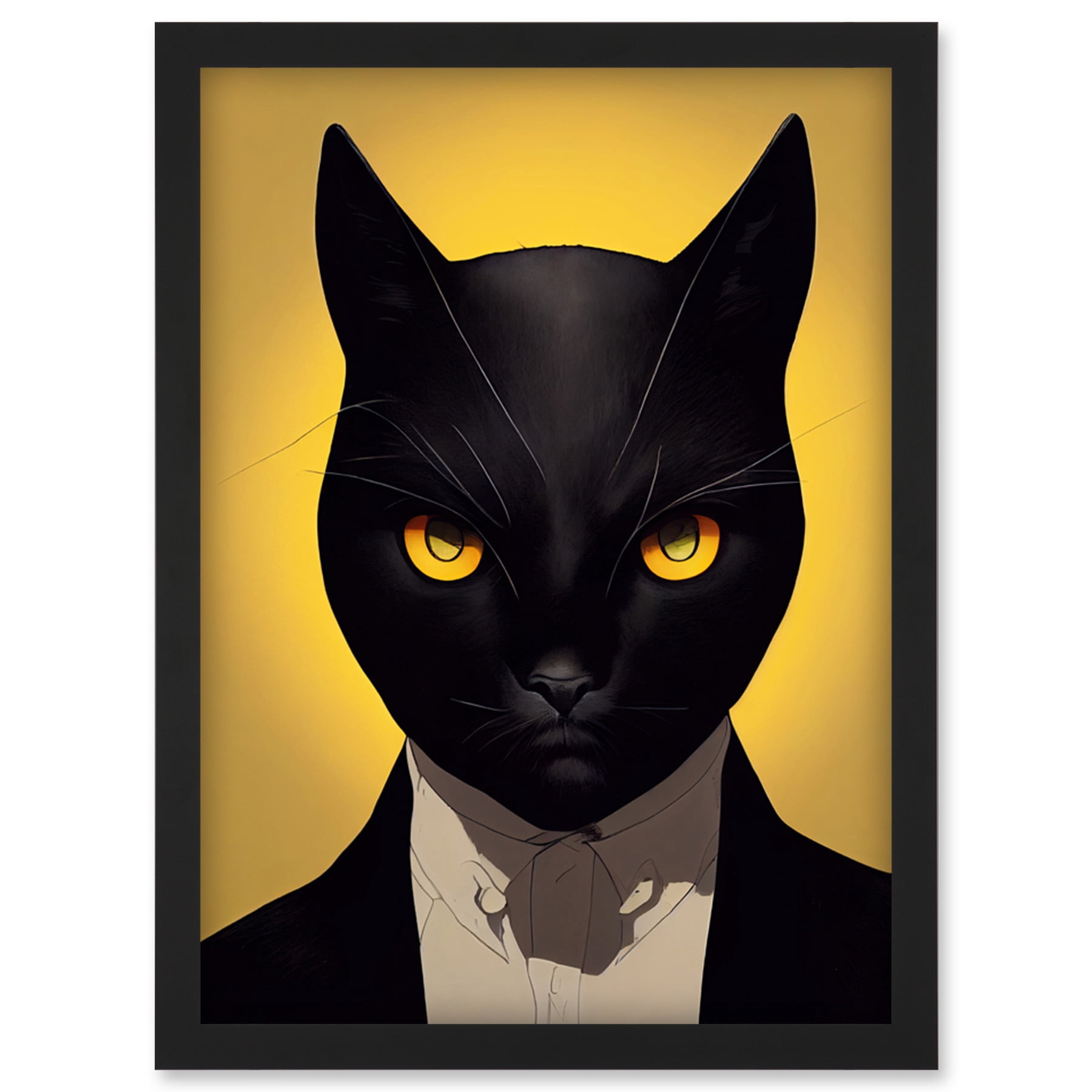 Le Chat Noir Black Cat Tuxedo Yellow Portrait Artwork Framed Wall Art ...
