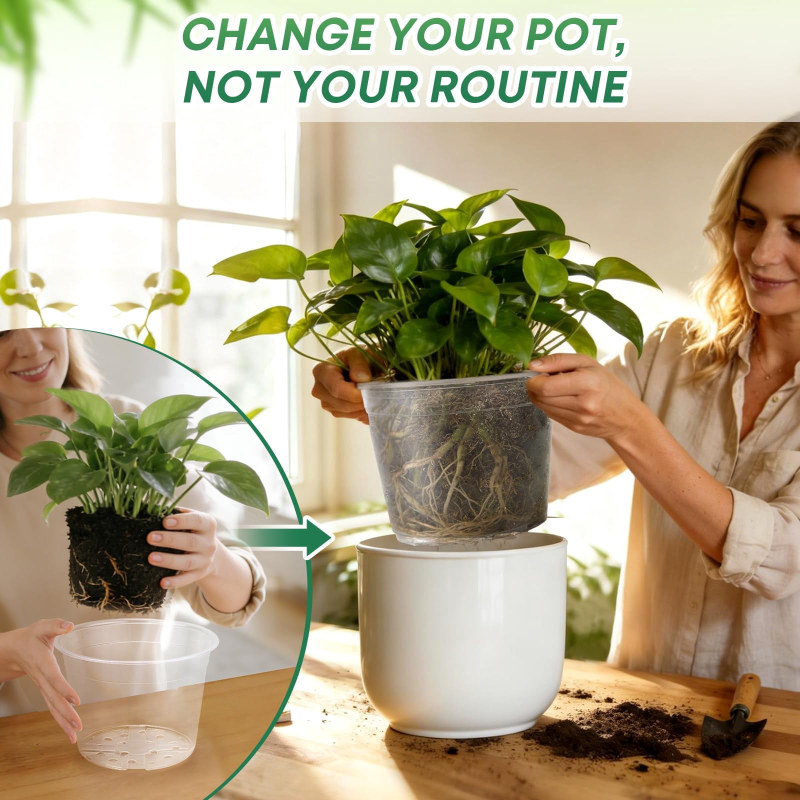 Inch Large Clear Nursery Pots with Drainage Hole, Plastic Plant Pots for Seedling Flower Vegetable, Indoor Outdoor Gardening, Used as Liner Inside Decorative Pot