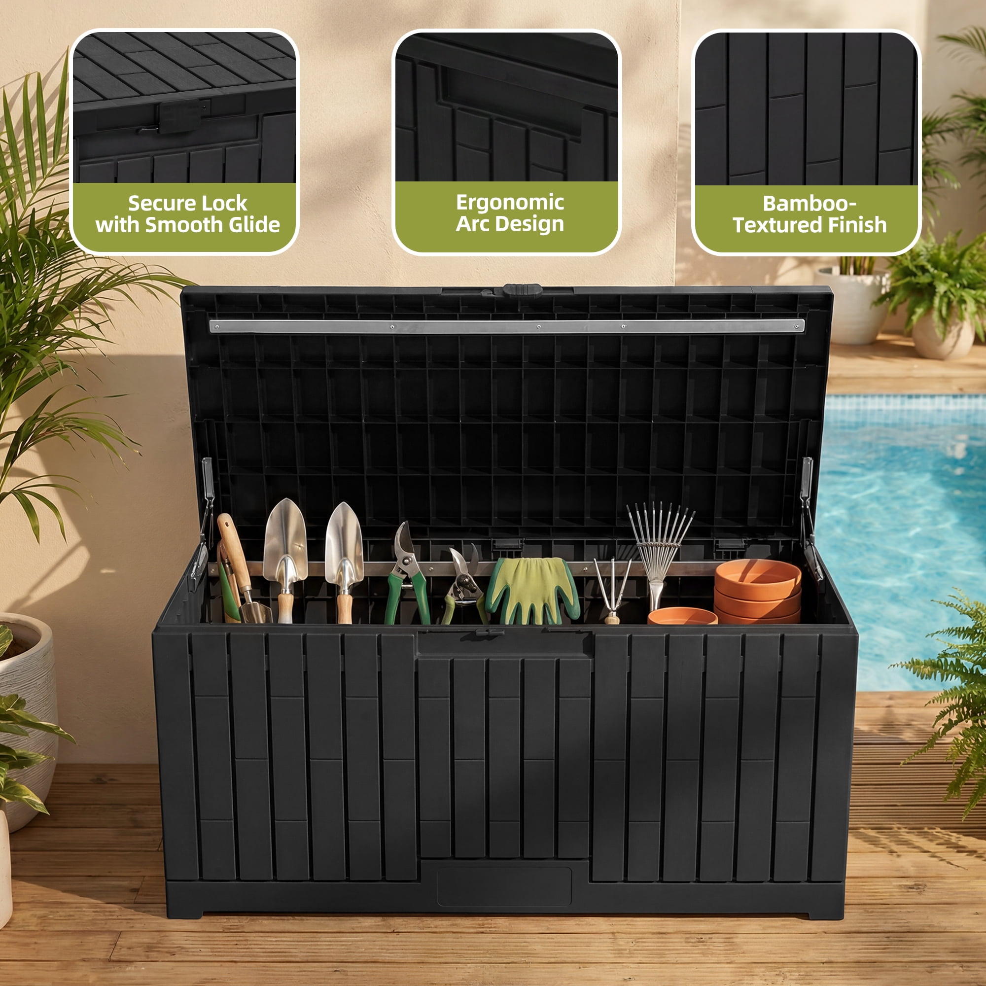 Dextrus Outdoor Waterproof 120 Gallon Resin Deck Box, Black & Brown