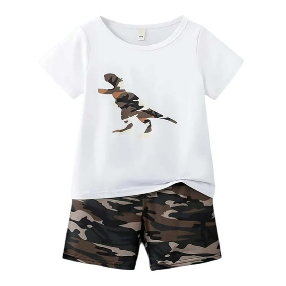 Gyexs Kids Summer Clothes Boys Girls Size 6-8 Fashion Cute Dinosaur Print Short Sleeve T Shirt Shorts 2 Piece Outfit Set(Sportswear, Army Green, 9-10 Years)