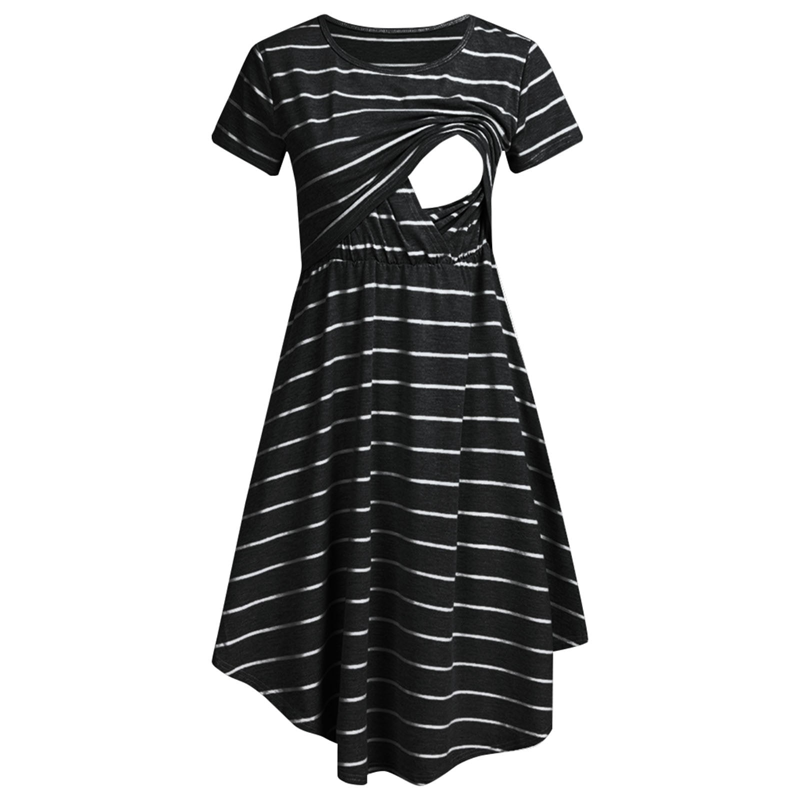 Robe De Maternité Et D'allaitement à Rayures - Manches Courtes, Polyester Doux - Taille 40 - Polyvalente Quatre Saisons - Pour Femme Enceinte Ou Allaitante - 9