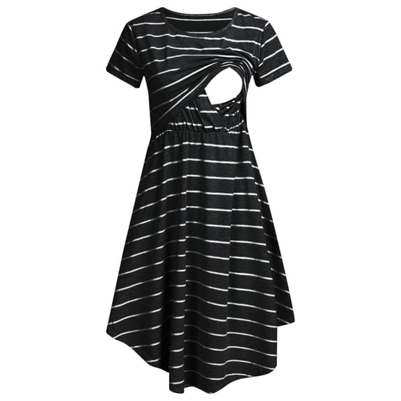 JLFKNG Women's Maternity Dresses Short Sleeve Fashion Striped Ruffled Maternity Dresses Mom Lactation Dress Convenient Pregnancy Sundress