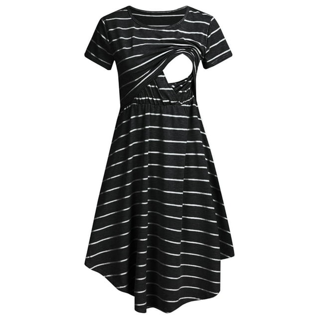 Kcodviy Robe de Maternité Décontractée à Rayures pour Femmes, Robes de Soirée pour Invitées de Mariage, Robe d'Allaitement à Manches Courtes, Robe d'Automne pour Femmes, Robe de Maternité à Rayures Multifonctionnelle, Robe Transparente, Robe d'Allaitement pour Maman