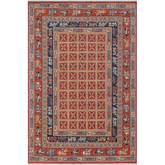 Aria Mardanzai Rust/Blue Rug, 5'11" x 9'0"