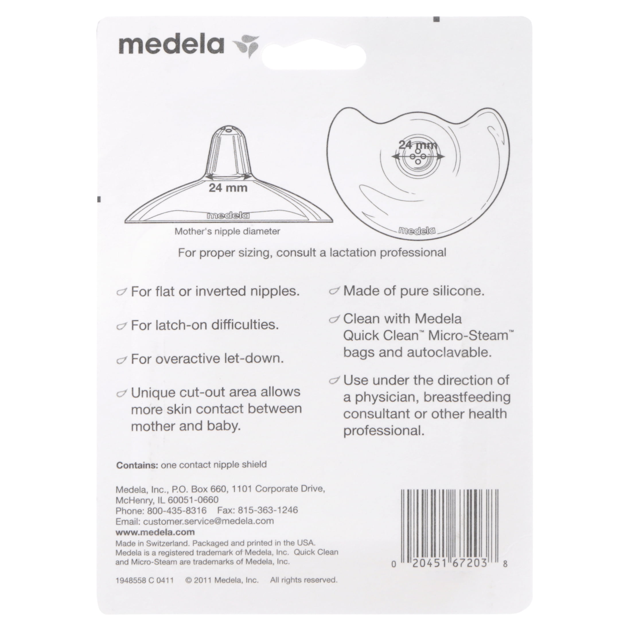 Medela Contact Nipple Shields, 24mm, Silicone, Included Storage Case,  Clear, 101034107, 2 Each 