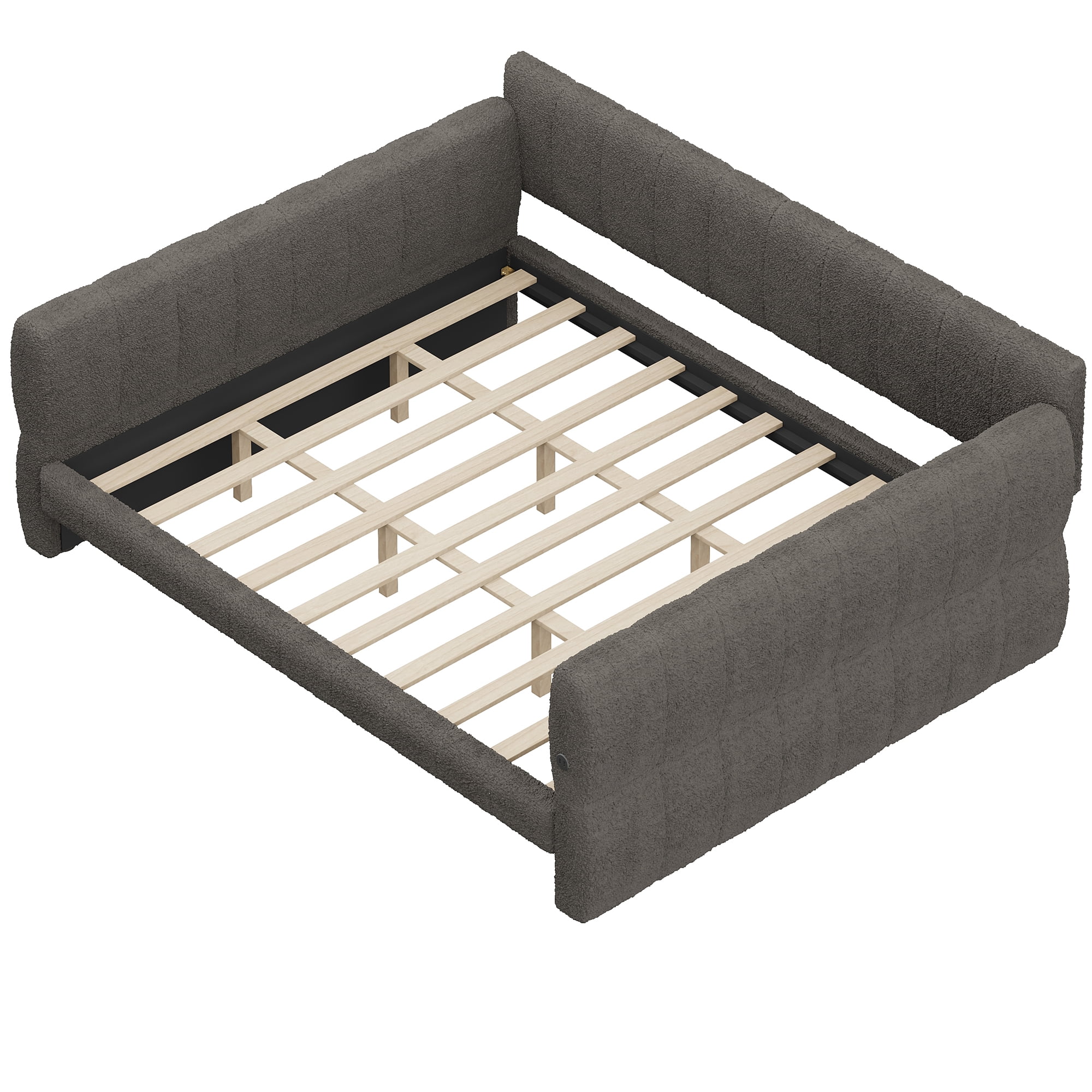 Euroco Upholstered King Size Platform Bed with USB Ports, Gray