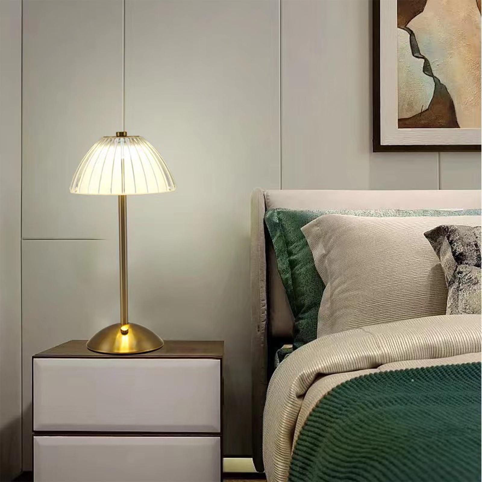 100Fens LED Portable Cordless Gold Table Lamp Touch Battery Operated Rechargeable Desk Lamp 3 Color Dimmable for Bedroom Living Room Dining