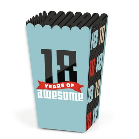 

Boy 18th Birthday - Eighteenth Birthday Party Favor Popcorn Treat Boxes - Set of 12