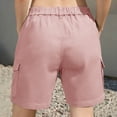 thumbnail image 4 of Bermuda Cargo Denim Shorts for Women Knee Length Elastic Waist Multi Pockets Casual Summer Long Jorts Pink XL, 4 of 5