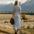 thumbnail image 5 of IUYRTFE Women's Short Sleeve V-Neck Maxi Dress with Asymmetric Ruffle Hem and Side Slit Casual Summer Flowy Long Dress, 5 of 6