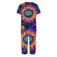 thumbnail image 5 of Women's Halloween Loungewear Set Short Sleeve V Neck Top and Capri Pants Tie Dye Pumpkin Pattern Relaxed Fit Sleepwear Pajama Set for Home Party Daily Wear Purple XL, 5 of 6