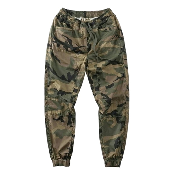 IAJDKMEK Men's Camouflage Cargo Pants with Drawstring – Multi-Pocket Outdoor Trousers with Elastic Cuffs, Great for Hiking, Travel, and Tactical Everyday Use,Camouflage L