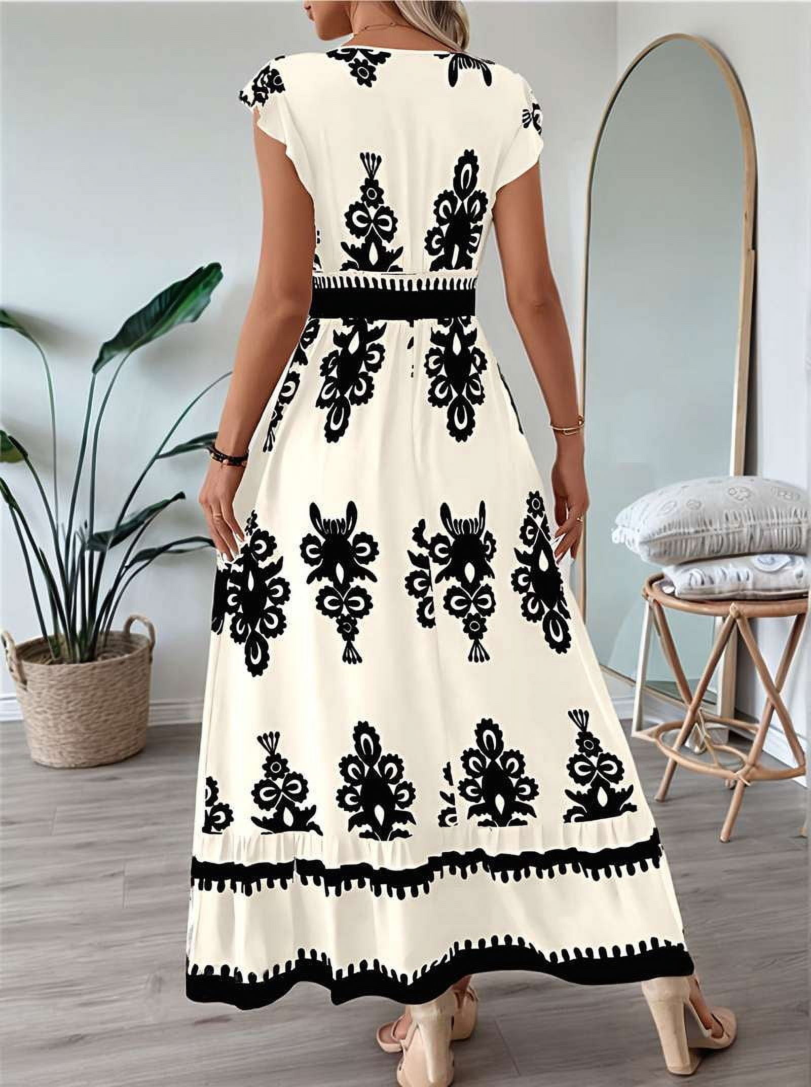 Summer Dresses for Women 2025 Casual Ruffle Sleeves Dress Sundresses Boho Beach Dresses S