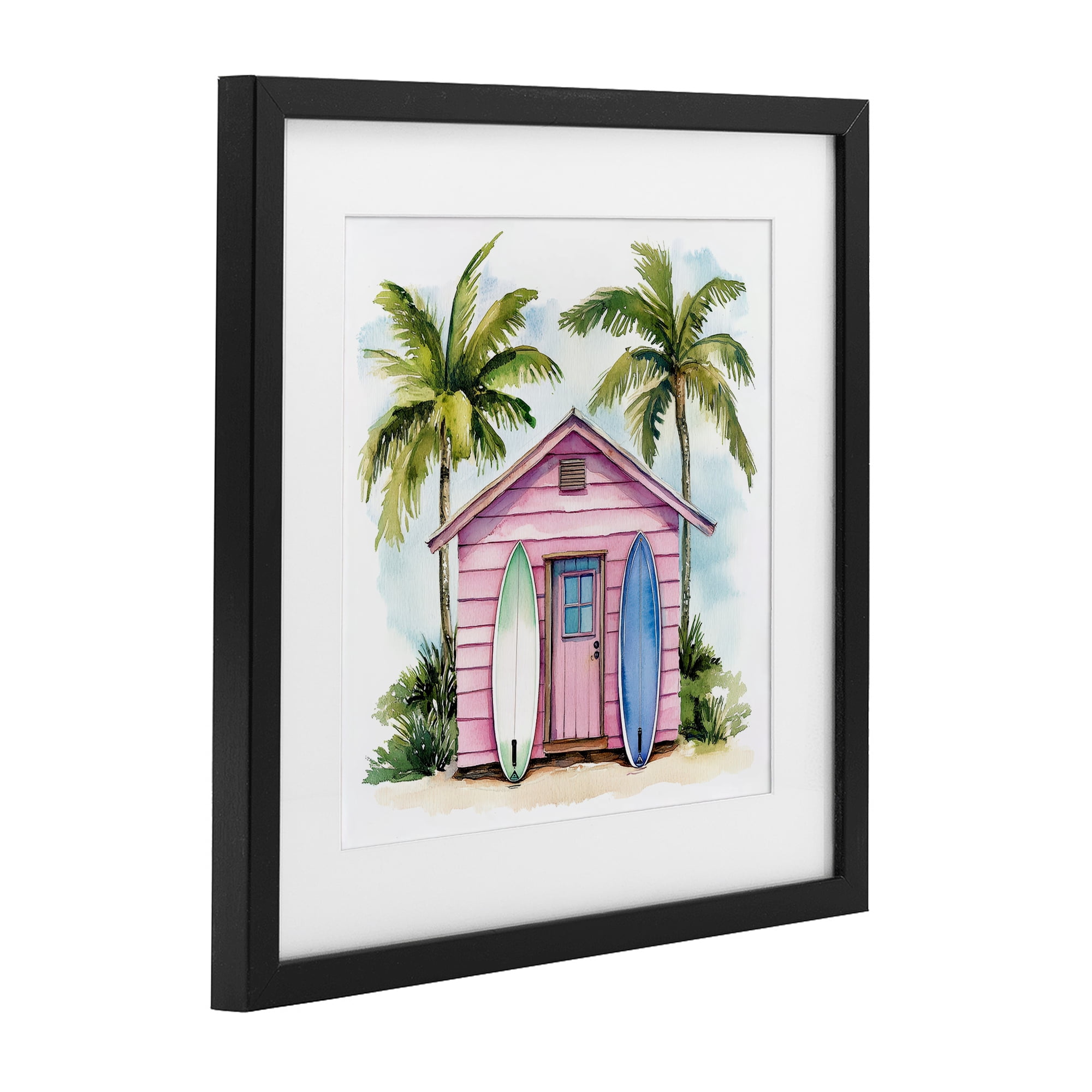 Stupell Industries Surf Shack Under Palms Black Framed Print Under Glass, design by Petal Prints Design