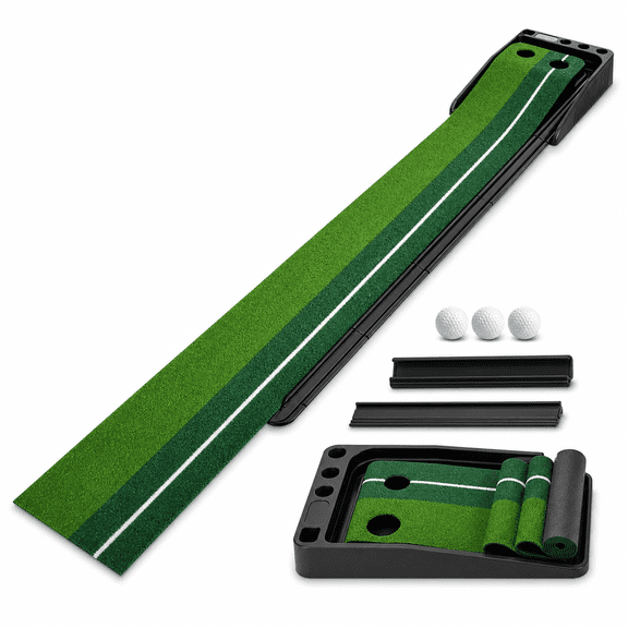 YUNIC Golf Putting Green Mat with Automatic Ball Return Track, Portable Putting Green, Golf Perfect Practice Mat for Indoor & Outdoor, Golf Training Aid for Home Office Garage Backyard