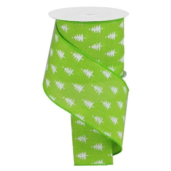 Christmas Pine Tree Wired Ribbon Lime Green White 4" x 10 Yards (30 feet)