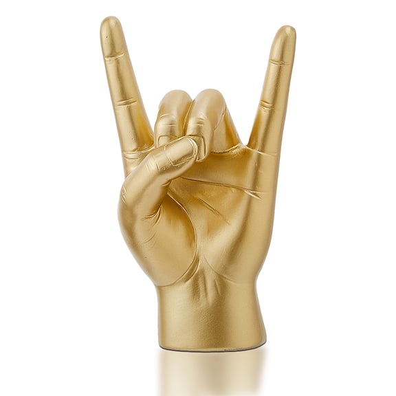 Gold Hand Sculpture I Love You Hand Statue Rock and Roll Desk Decor Hands Sign Sculpture Resin Shelf Decoration Ring Display Stand
