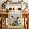 thumbnail image 2 of Table Runner 48 Inches Long for Kitchen Dining, Pig Sunflowers Dresser Scarf Farmhouse, Dining Table Decorations for Wedding/Parties, Yellow Floral Farmhouse Checkered Rustic 13 x 48 In, 2 of 8