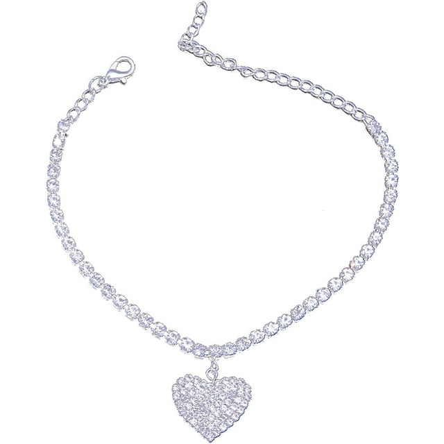 1 Uds. (Plata) pulsera de cadena para mujer, tobillera, joyería para pies, cadena minimalista con colgante, tobillera con corazón de diamantes de imitación, cadena para tobillera de amor ER