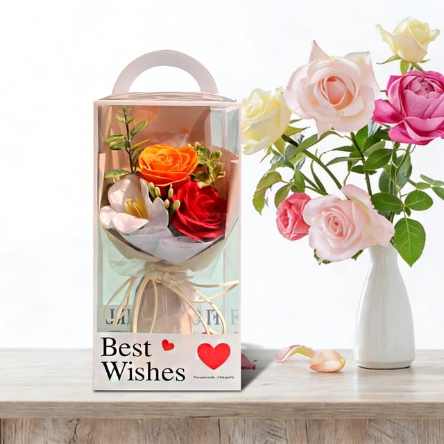 Roses Artificielles Rouges Bouquet de Savon de la Saint-Valentin 6 Roses en Savon Faites à la Main Cadeau pour Femmes Petite Amie Épouse (1 Pcs) Rkxzt