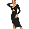 thumbnail image 1 of Femmes Noir V Cou Pull Robe Casual Wrap Bodycon Manches Longues Robe Fendue à l'Avant et à l'Arrière, 1 of 5