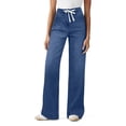 thumbnail image 2 of Soft Stretch Wide Leg Denim Trousers for Women Mid Rise Drawstring Tie Waist Relaxed Full Length Jeans, 2 of 6