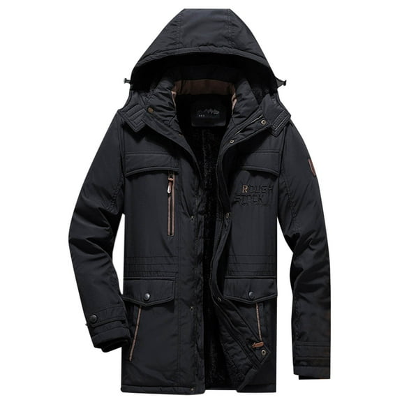 Zpanxa Winter Jackets for Men Plus Size Casual Solid Thick Zipper Hooded Long Sleeve Warm Cotton Jacket Coat