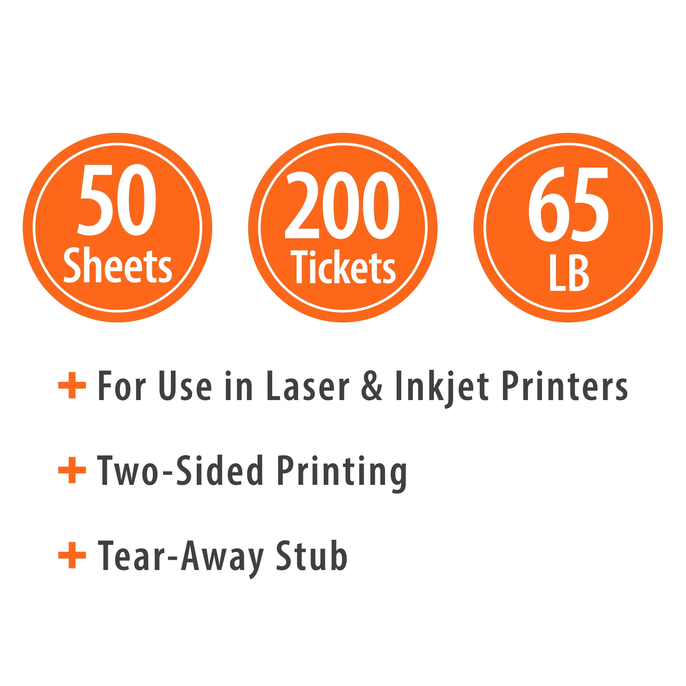 Pen+Gear White Matte Printable Tickets, 2.75" x 8.5", 65 lb, 200 Count